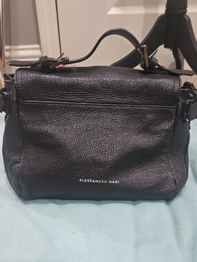 Alessandro Mari Black Leather Top-Handle Satchel Purse Bag